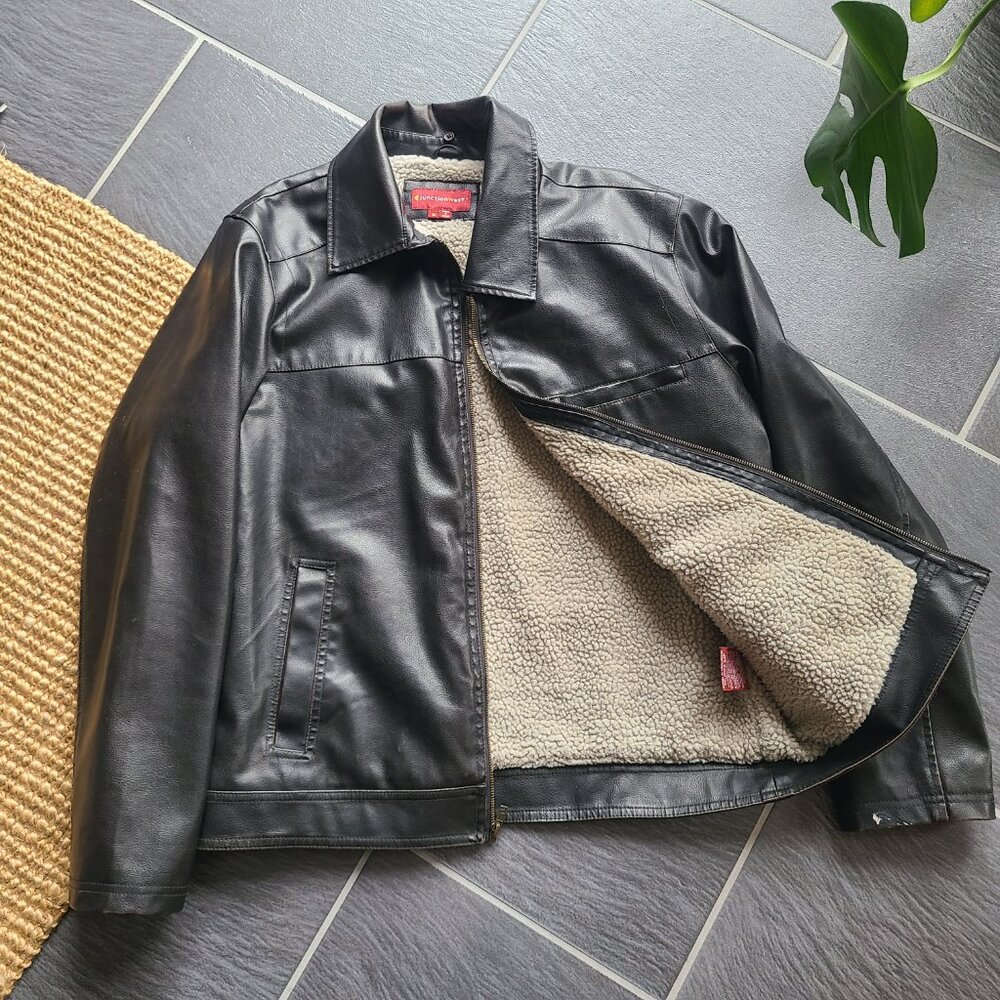 Vintage Genuine Leather Dark Brown Bomber Jacket Full Zip Sherpa Lining - Medium - Picture 10 of 11